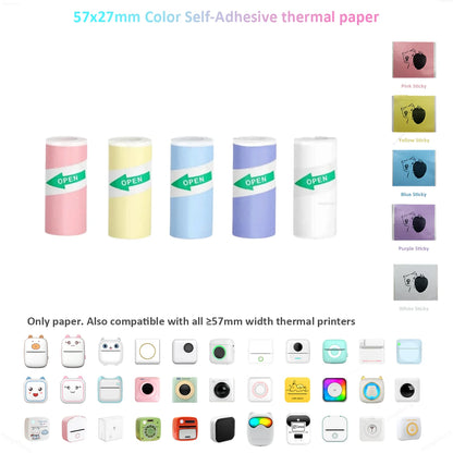 Color Label Sticker Mini Printer Thermal Paper 57mm 10ft Self-adhesive Thermal Printing Paper For Inkless Printing Photo Picture