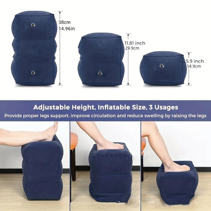Airplane Foot Rest Travel Foot Rest Pillow Inflatable Travel Foot Rest for Airplanes Adjustable Height 3-Layer Ergonomic Folding