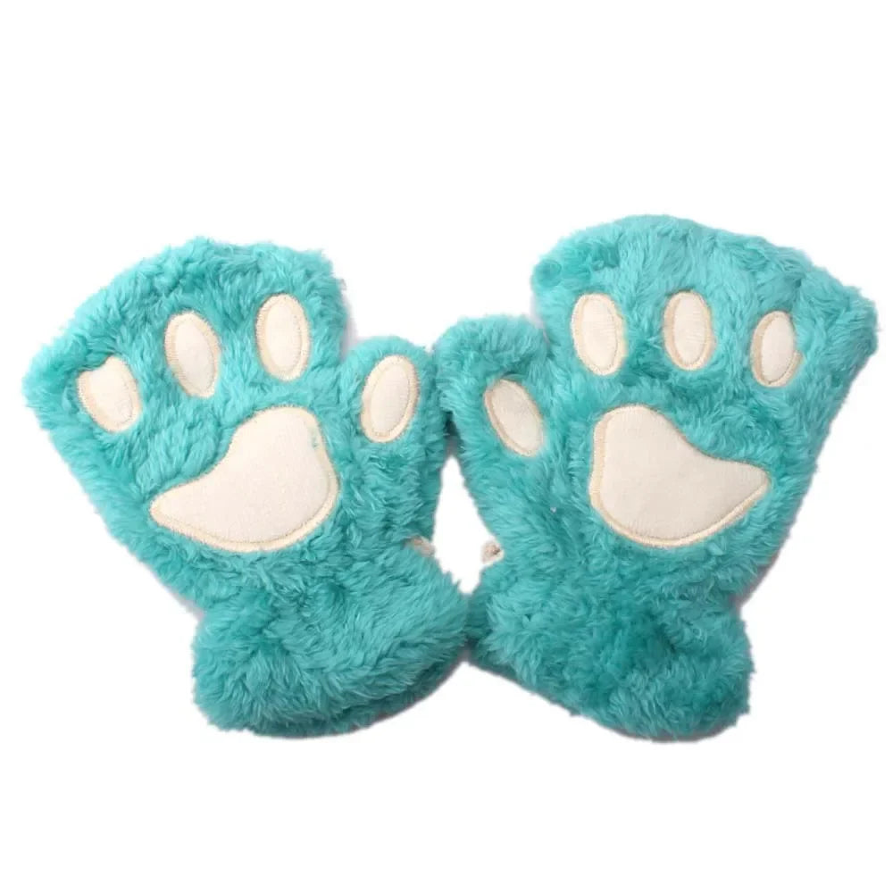 Kids Cat Paw Gloves - Kawaii Half-Finger Mittens for Children