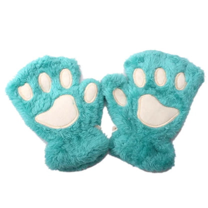 Kids Cat Paw Gloves - Kawaii Half-Finger Mittens for Children
