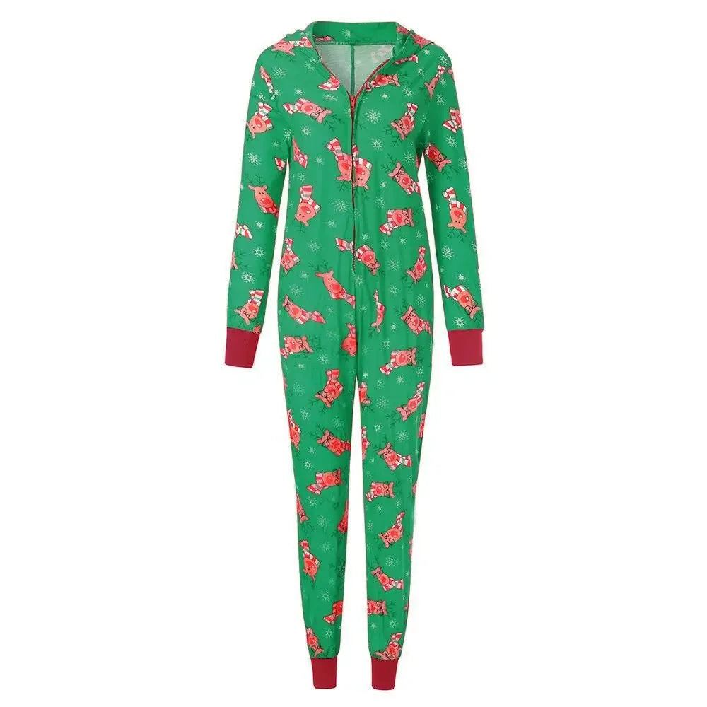 Christmas Family Matching Onesie - Elk Print Hooded Jumpsuit Pyjamas for Mom Dad Kids