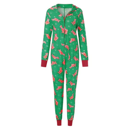 Christmas Family Matching Onesie - Elk Print Hooded Jumpsuit Pyjamas for Mom Dad Kids