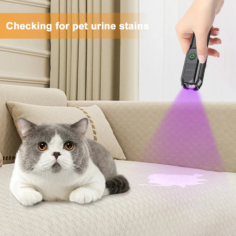 395nm Blacklight Flashlight USB Rechargeable Ultraviolet Blacklight Portable Torch Light for Pet Urine Detection Resin Curing