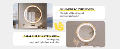 Bathroom Mirror with LED 60/80cm Round Illuminated Wall Mirror Aluminum Gold Frame Anti-fog 3 Lighting Color Memory Function