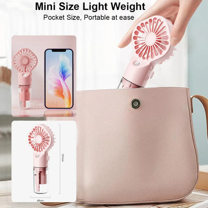Portable Humidifier Fan Mini Handheld Mist Fan Portable USB Rechargeable Handheld Fan with Humidifier Mini Water Spray Hand Fan