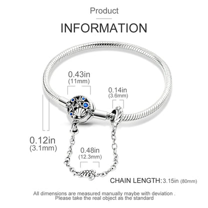 925 Sterling Silver Charm Bracelet - Leaf, Clover, Butterfly & Heart Design | 17-20cm Adjustable