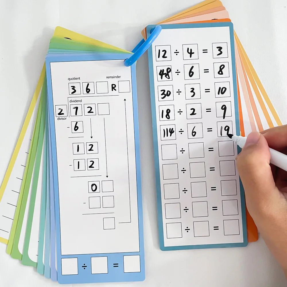 Wipeable Math Training Cards, Addition, Subtraction, Multiplication, Division, Kids Math Practice, Montessori Teaching Aid