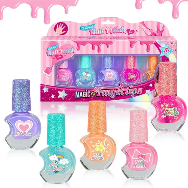 Children's Nail Polish Set 5 Color Safe Non-toxic Water-based Peelable  Girls Princess Dress Up Play House DIY Nail Art Toys