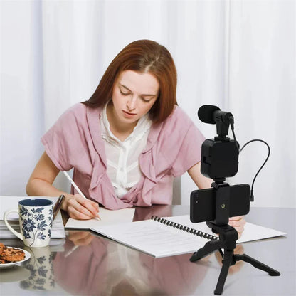 Phone Vlogging Starter Kit: Tripod, Holder, Mini Microphone, LED Light for TikTok Live & YouTube