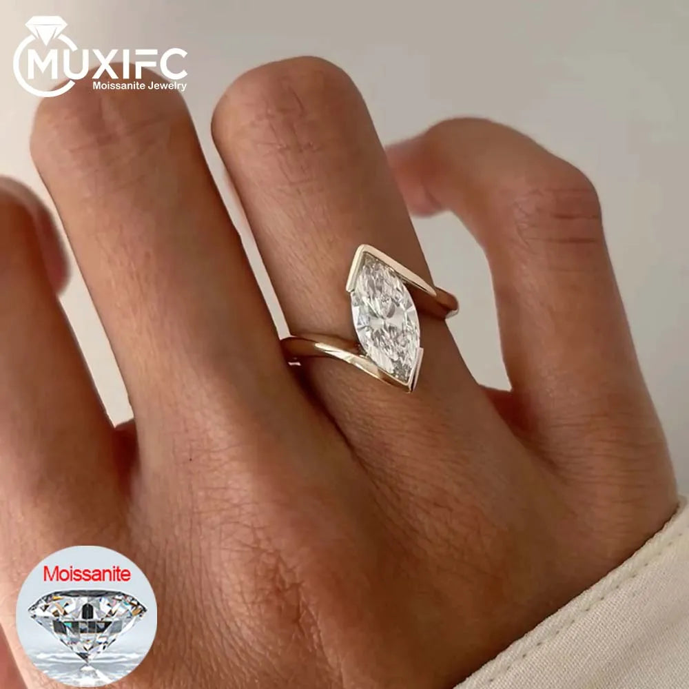1 CT Marquise Cut Moissanite Rings for Women D Color Lab Diamond S925 Silver Plate 18K Gold Wedding Finger Band GRA Fine Jewelry