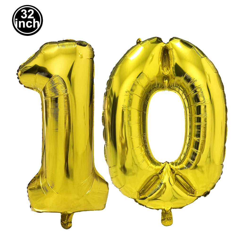 Number 10 Balloon 10 Digit Balloon Ten Blue Figure Green Globe 10th Birthday Big Large Red Pink Golden Black Colorful 32inch