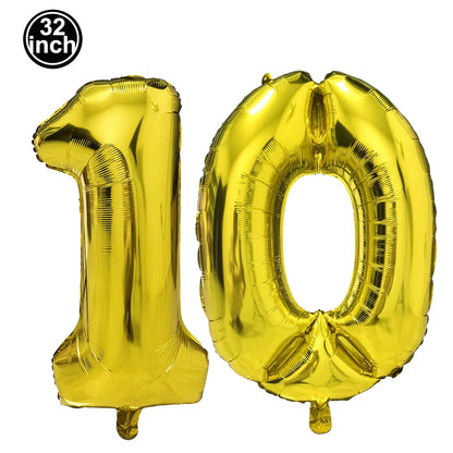 Number 10 Balloon 10 Digit Balloon Ten Blue Figure Green Globe 10th Birthday Big Large Red Pink Golden Black Colorful 32inch