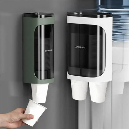 Cream Disposable Cup Holders Household Wall-Mounted Automatically Drop Punch-Free Paper Cups Dust-Proof Drinking Fountain Racks