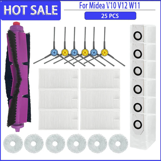 Hauptseitenbürste, HEPA-Filter, Wischmopp, Staubbeutel für Midea V10, V12, W11 Saugroboter-Zubehör