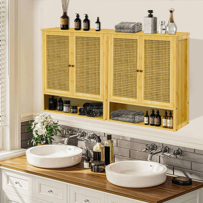 Bathroom Cabinet Wall Mounted Bamboo Storage Organizer Medicine Cabinet Unit Kitchen Shelf