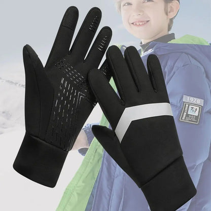 Kids Waterproof Cycling Gloves - Thermal Winter Sports Gloves with Touch Screen & Anti-Slip Grip