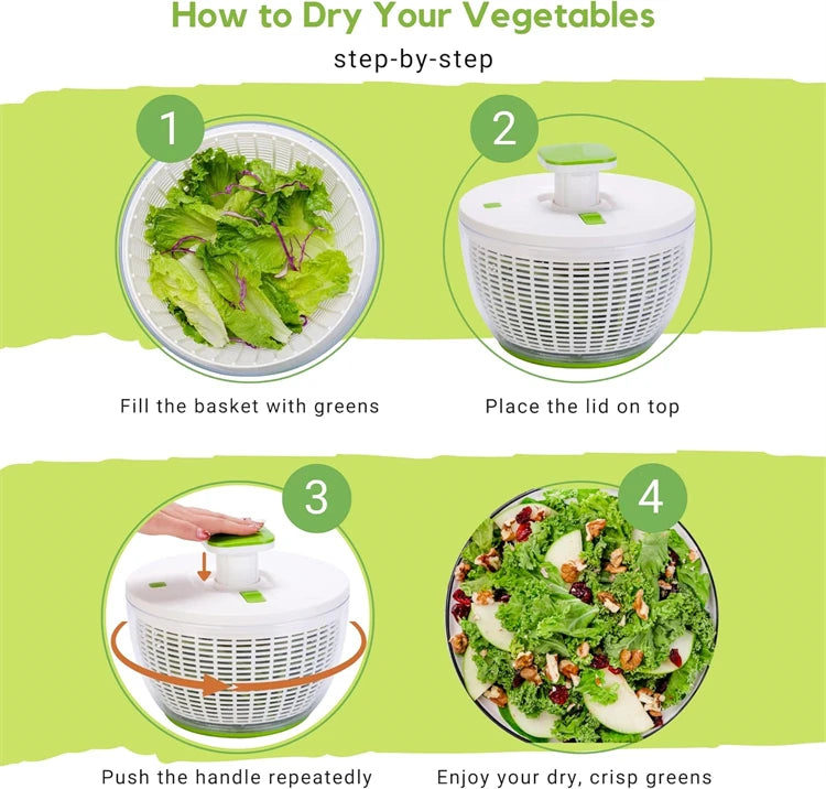LMETJMA QuickPush Salatschleuder Groß 6,3 QT Gemüsewaschmaschine, Trockner, Sieb und Abtropfvorrichtung mit Abtropfschale und Sieb JT400