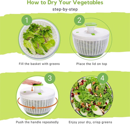 LMETJMA QuickPush Salatschleuder Groß 6,3 QT Gemüsewaschmaschine, Trockner, Sieb und Abtropfvorrichtung mit Abtropfschale und Sieb JT400