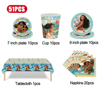 Disney Moana Birthday Decoration Tableware Cup Plate Backdrop Banner Kit Vaiana Moana Theme Happy Party Deco Balloons Supply Set