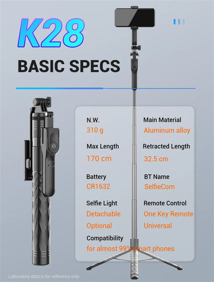 FANGTUOSI 1750mm Wireless Selfie Stick Tripod Stand Foldable Monopod With Led Light For Smartphones Balance Steady Shooting Live