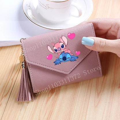 Disney Stitch Women Wallets PU Leather Female Purse Multi-Cards Holder Fashion Cartoon Stich Hasp Gifts Coin Anime Short Wallet