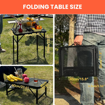 Grill Table For Outside,Lightweight Aluminum Folding Portable Metal Mesh Outdoor Grill Table For Camping Cooking BBQ RV Picnic