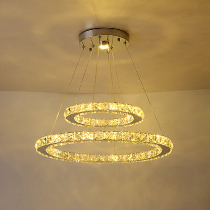 Luxury Rings Led Crystal Chandelier Mordern Pendant Light Living Dining Room Decor Fixture Suspension Luminaire Hanging Lustr
