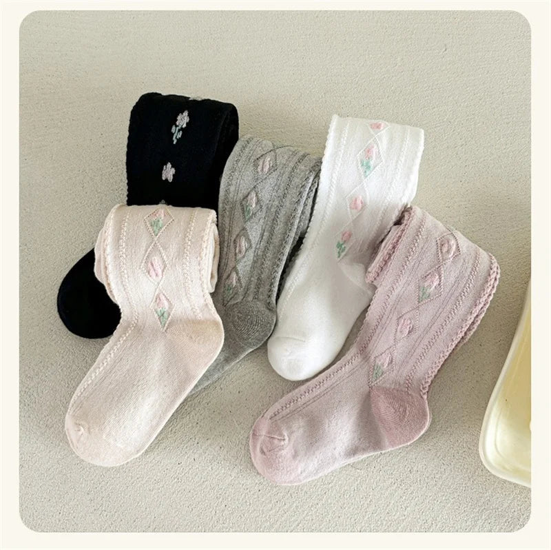 1-12Years Kids Autumn Elastic Tights Jacquard Soft Teenager Leggings Girls Knit Cotton Pantyhose Sweet Cute Baby Bottom Clothes