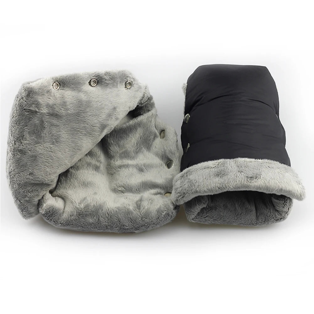 2pcs Black Waterproof Pram Stroller Warm Gloves Mitten Winter Hand Muff Baby Stroller Mitten Winter Warm Stroller Accessories