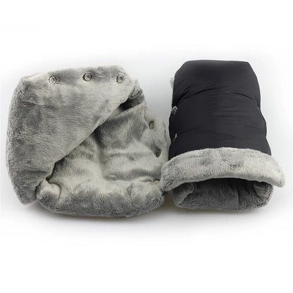 2pcs Black Waterproof Pram Stroller Warm Gloves Mitten Winter Hand Muff Baby Stroller Mitten Winter Warm Stroller Accessories