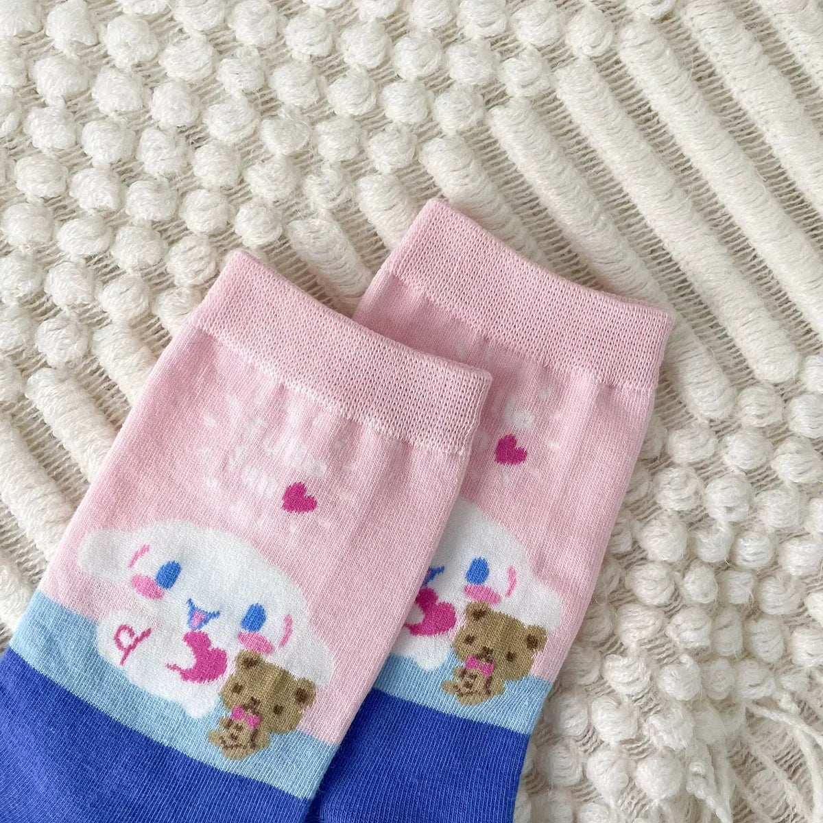 1pair Miniso Cinnamoroll Cartoon socks girl's blue combed cotton mid-tube stockings cute sanrio puppy stockings