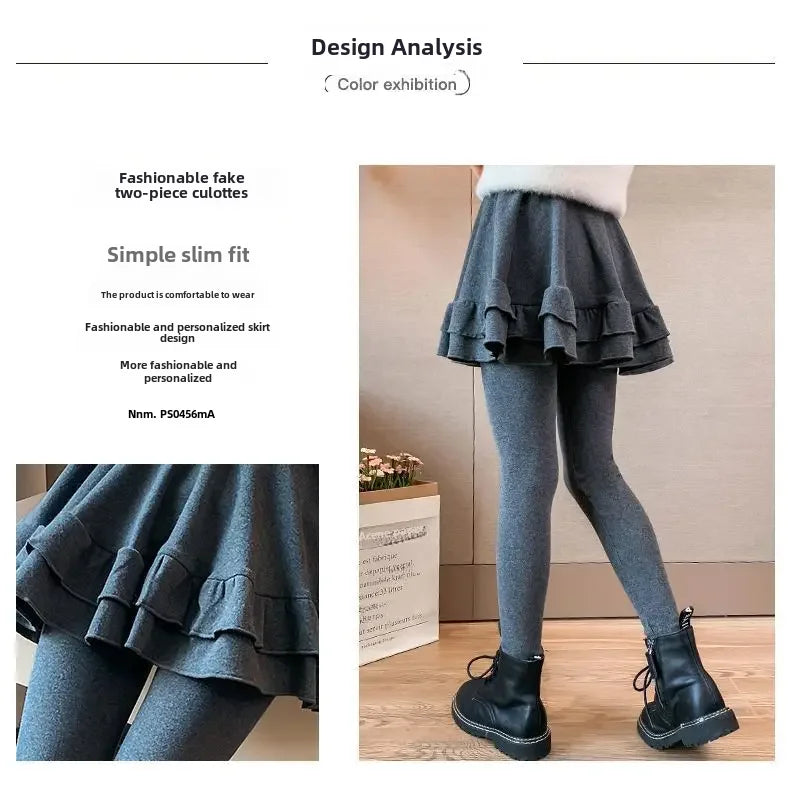 Girls Leggings Skort - Korean Style Two-Piece Skirt Pants | Spring Autumn Kids Outerwear