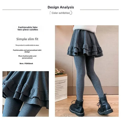 Girls Leggings Skort - Korean Style Two-Piece Skirt Pants | Spring Autumn Kids Outerwear