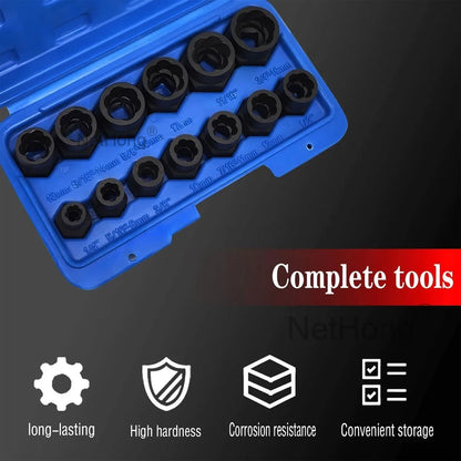 13Pc Locking Wheel Nut Remover Set Stud Bolt Impact Twist Socket Extractor Tool~
