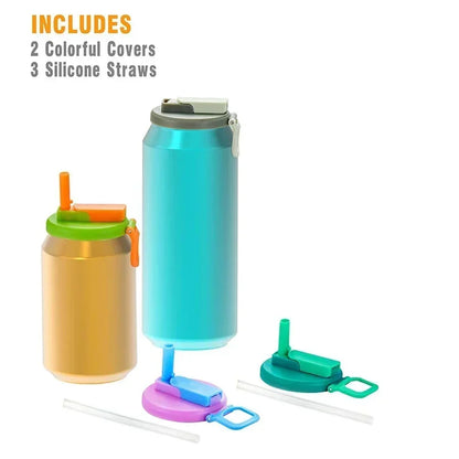 1pc Travel Soda Lid With Straw Reusable Silicone Lid for Standard Beverage Cans for Picnic Portable Juice Bear Straw Cap