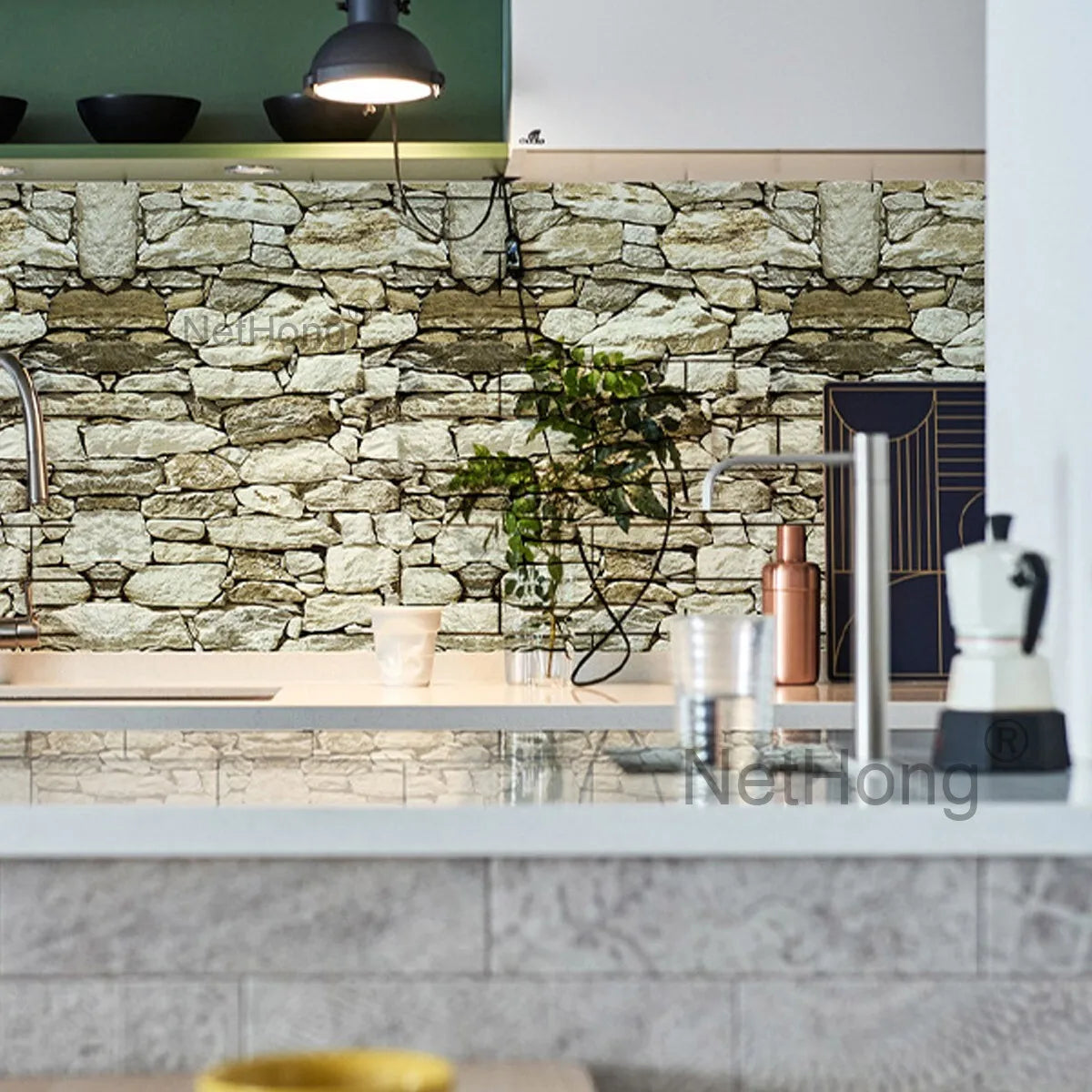 6M 3D Coffee Stone Brick Effect Wallpaper Vinyl Self Adhesive Wall Stickers