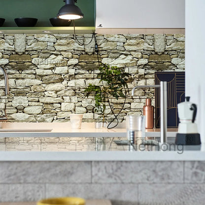6M 3D Coffee Stone Brick Effect Wallpaper Vinyl Self Adhesive Wall Stickers
