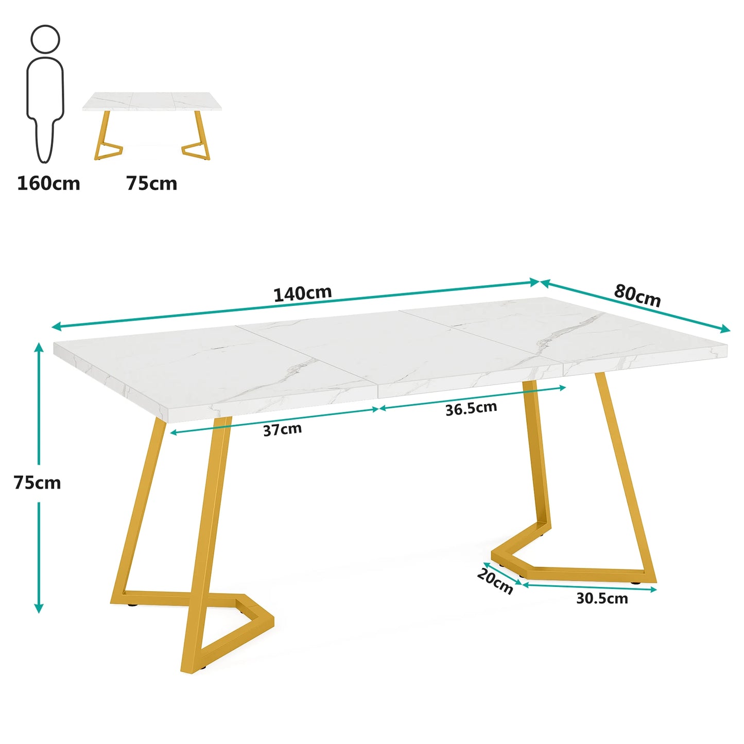 Tribesigns 63-Inch Rectangular Dining Table for 4 to 6, Modern Kitchen Table with Faux Marble Table Top, White Dinner Tables