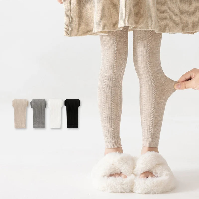Girls Leggings Tights - Knitted Cotton Solid Color Pantyhose for Kids Spring Autumn