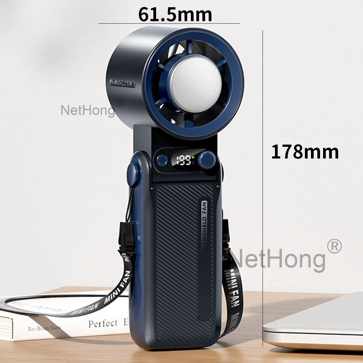 Portable Handheld Digital Turbo Fan 3600mAh Rechargeable 6 Speed Foldable Fan