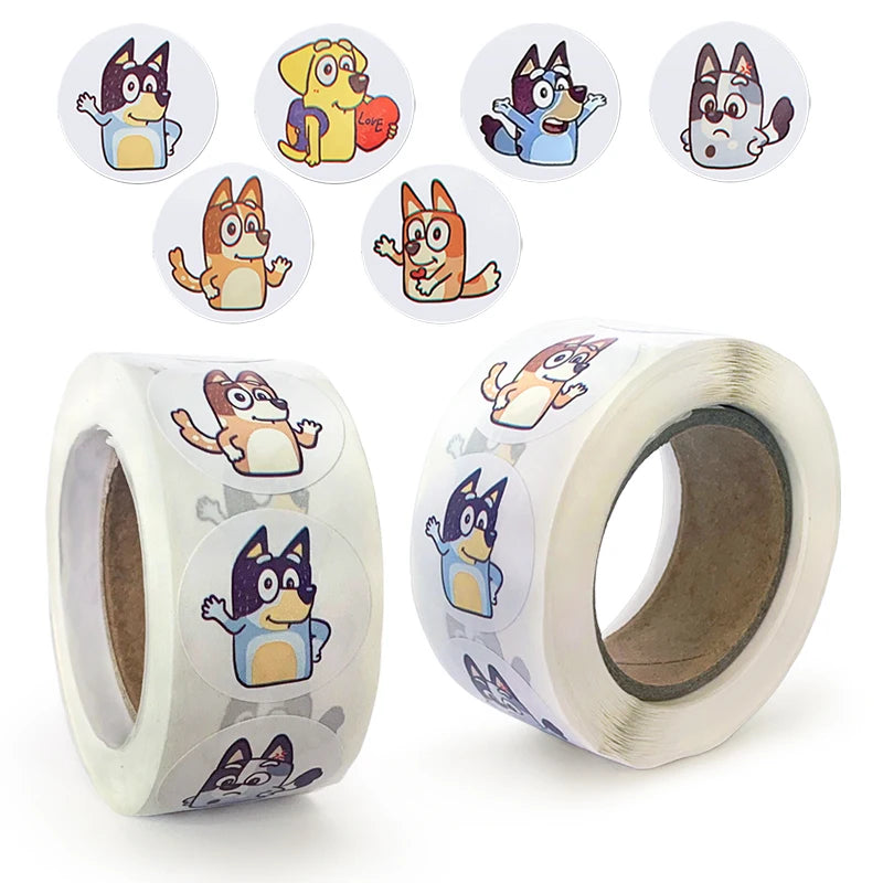 Bluey Bingo Dog 500 Sheets/Roll Sticker Cute Cartoon Anime Sticker Decoration Kids Album Diary Envelope Sealing Paper Tape