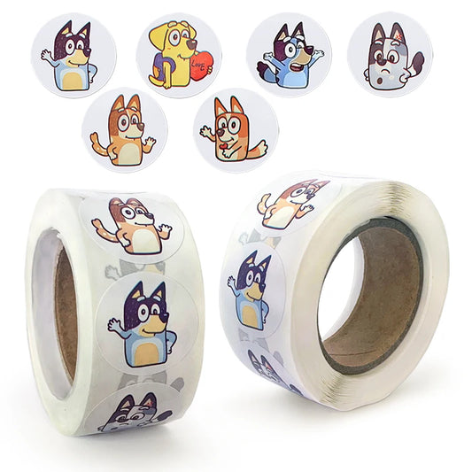 Bluey Bingo Dog 500 Sheets/Roll Sticker Cute Cartoon Anime Sticker Decoration Kids Album Diary Envelope Sealing Paper Tape