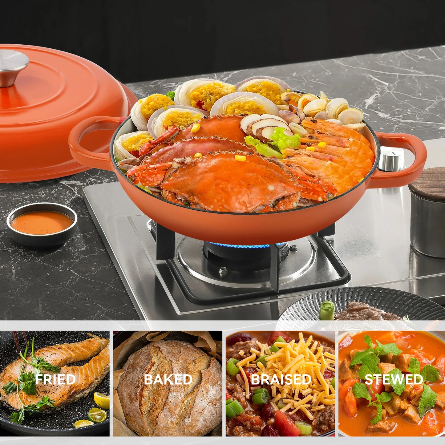 3 QT Enamel Light Cast Iron Dutch Oven, Double Handle Dutch Pot Cooking, Stew, Heavy Duty And Non-Stick, Oven Safety Up To 500°F