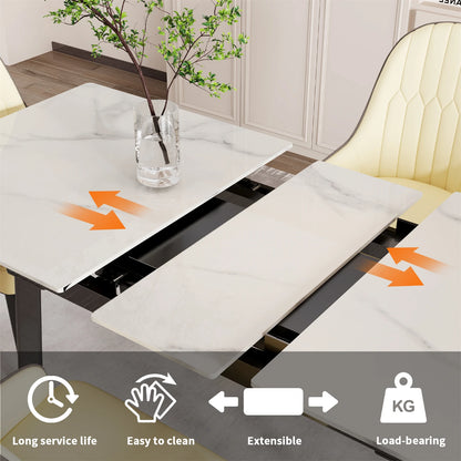 Extensible Dining Table Marble Top and Metal Frame Home Rectangular Kitchen Modern Furniture No Chairs