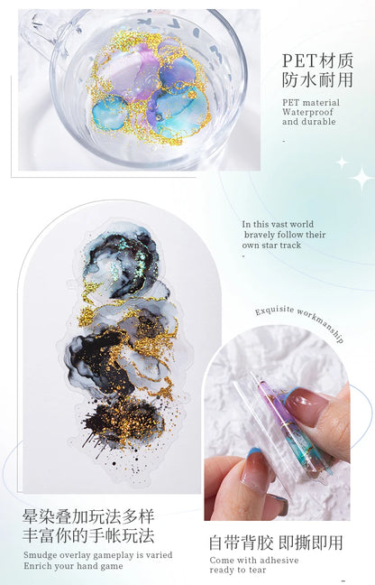 15 Pcs Creative Watercolor smudging hot stamping Stickers hand tent DIY Stick Labels Scrapbooking Material Junk Journal Supplies