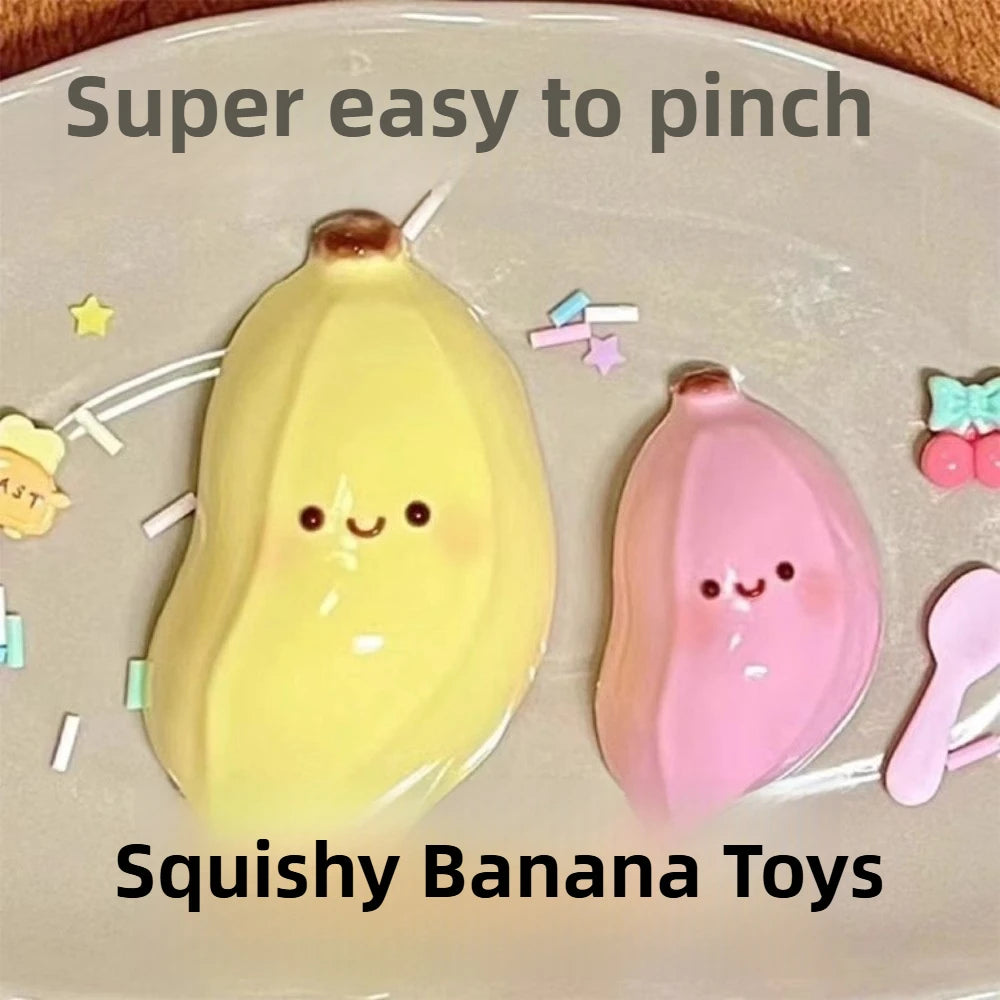 Taba Squishy Banana Squeeze Toy - Cute Stress Relief Fidget Sensory Toys for Kids Adults Soft Fake Food Prank Gift for Birthday