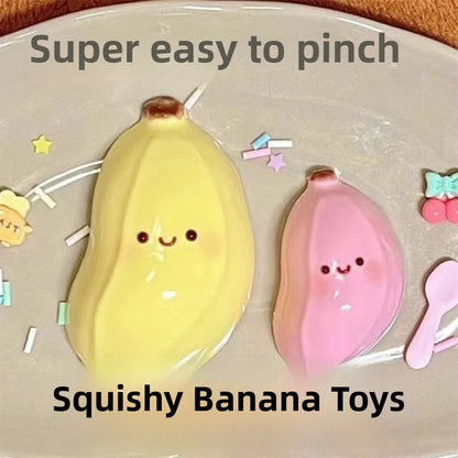 Taba Squishy Banana Squeeze Toy - Cute Stress Relief Fidget Sensory Toys for Kids Adults Soft Fake Food Prank Gift for Birthday