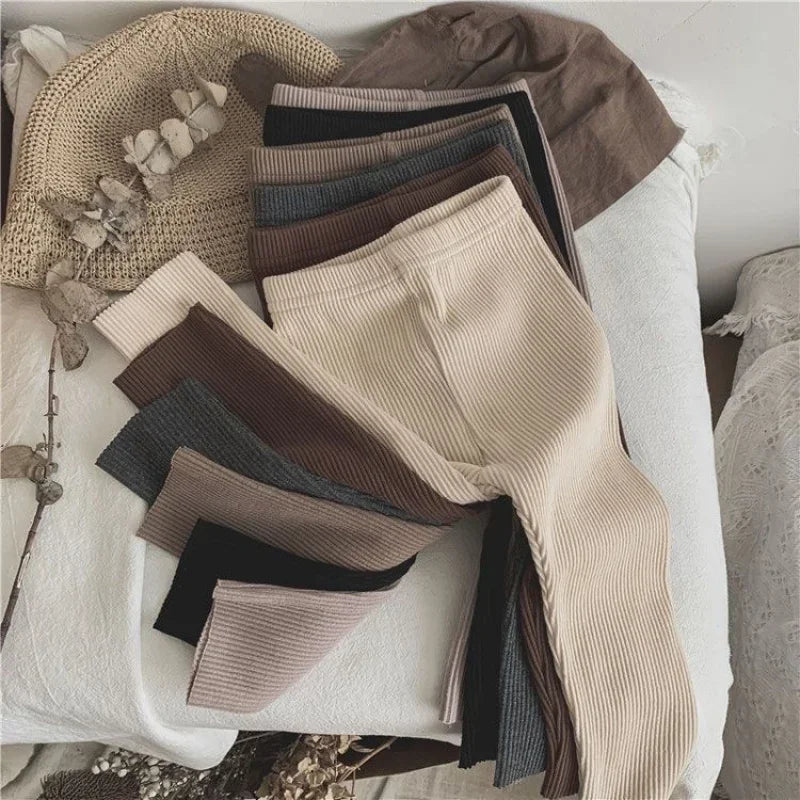 Autumn Baby Girl Leggings Solid Color Ribbed Knit Stretchy Pants 0-6Y Toddler Casual Daily Wear Pantyhose