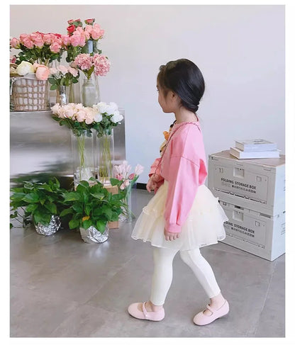 Kids Autumn Leggings Children Cute Thin Style Yarn Skirt Kids Solid Color Bow Skinny Pants