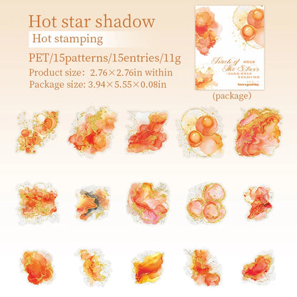 15 Pcs Creative Watercolor smudging hot stamping Stickers hand tent DIY Stick Labels Scrapbooking Material Junk Journal Supplies